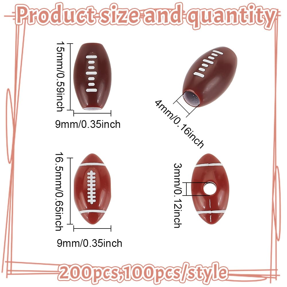 HOBBIESAY 200Pcs 2 Colors Football Beads 15mm Acrylic Sports Beads with Big Hole Connector Beads for DIY Bracelets Earring Necklace Jewelry Making,Hole:3-4mm - Image 2