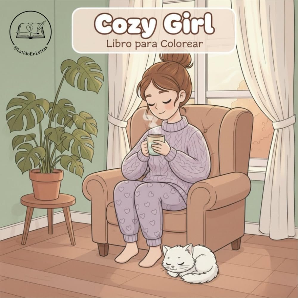 Cozy Girl: Libro para Colorear: Ilustraciones sencillas para colorear con líneas gruesas para jóvenes y adultos.