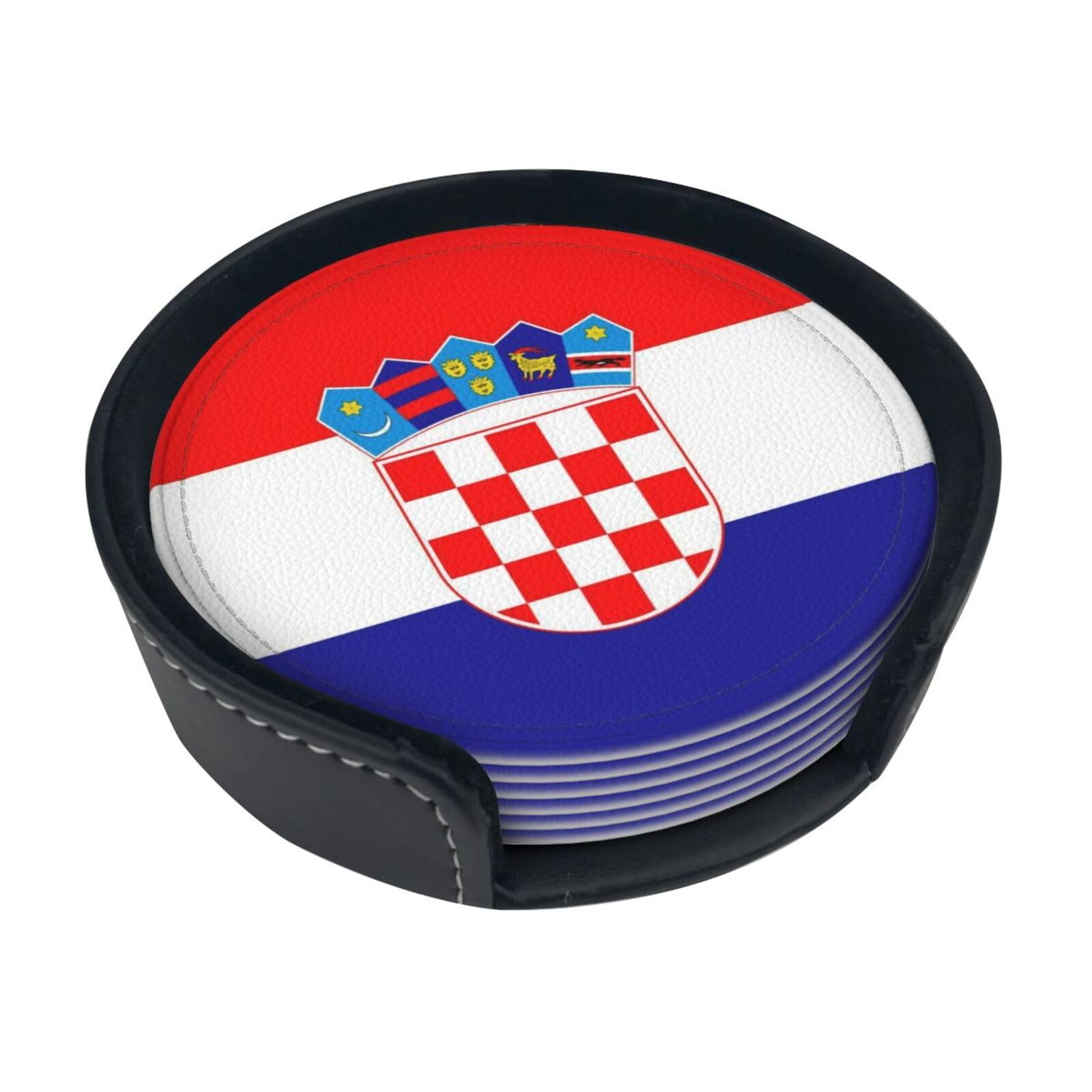 Flag of Croatia Leather Coasters-Set of 6 with Storage Holder