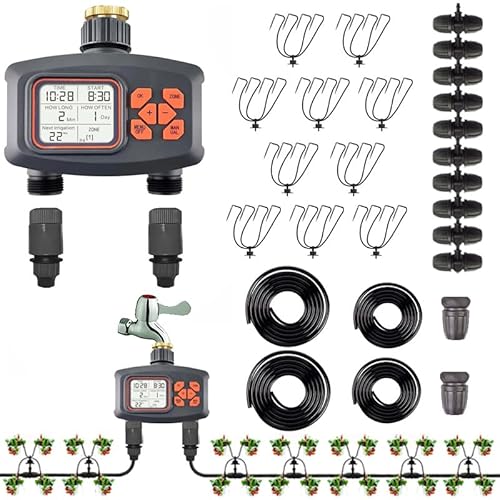 SKD 自動水やり機 スターターキット ダブルタイマー 散水タイマー 自動散水 ガーデニング 鉢植え スプリンクラー 噴水 ミスト 灌漑 点滴 自動水やり器 デュアルタイマー 2口 二口 (点滴ノズル)