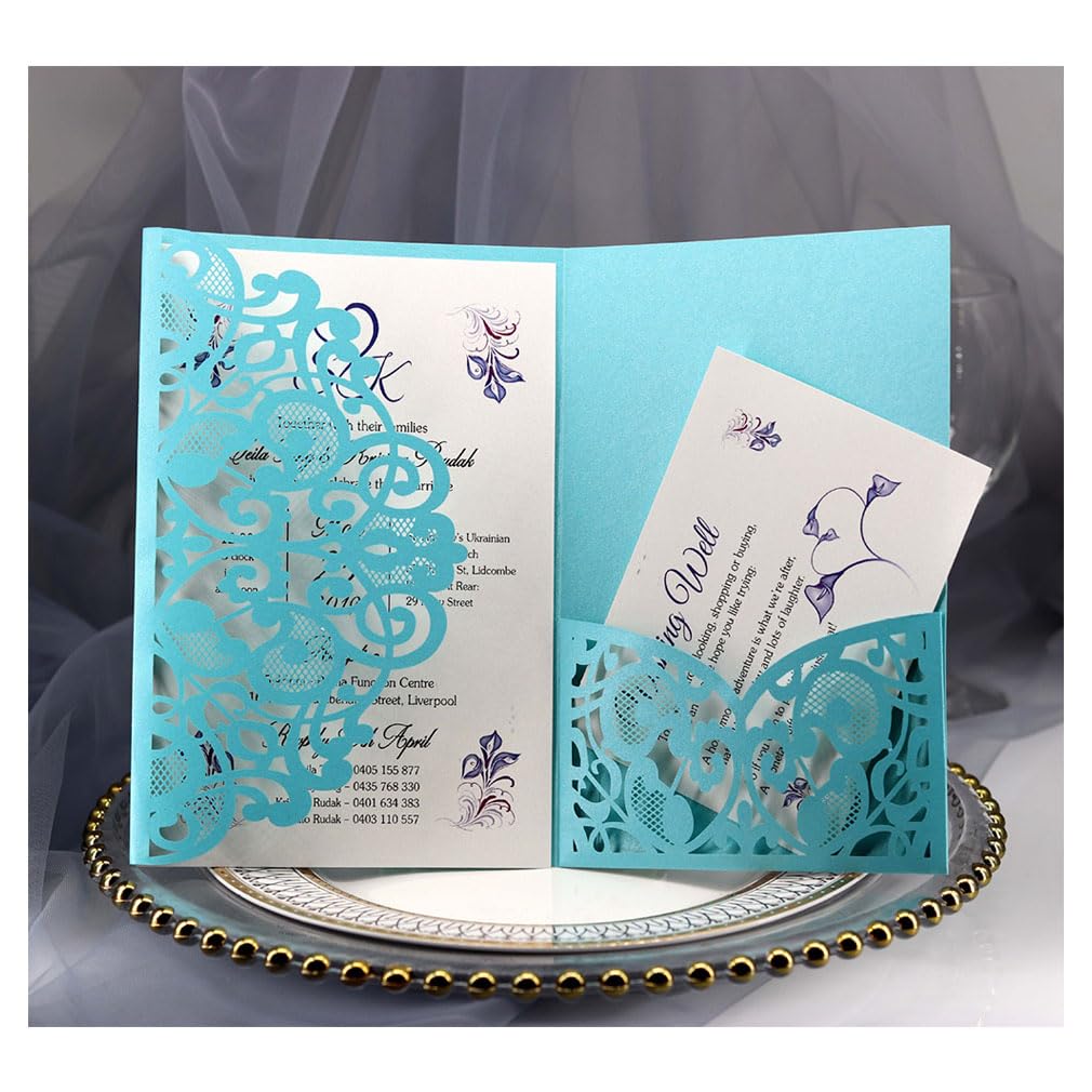 30 tarjetas de invitación de boda, tarjetas de invitación con despedida de soltera, tarjetas de compromiso en blanco y sobres, juego de 30 tarjetas de invitación de boda, color azul
