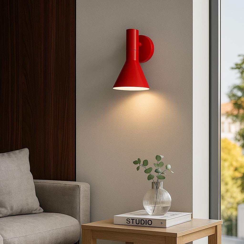 BARCELONA LED Applique da Parete Interno Design Melisa in Alluminio Rosso, Lampada da Muro Vintage Paralume Orientabile, Attacco E27 Ideale Testiera Letto, Camera da Letto Soggiorno