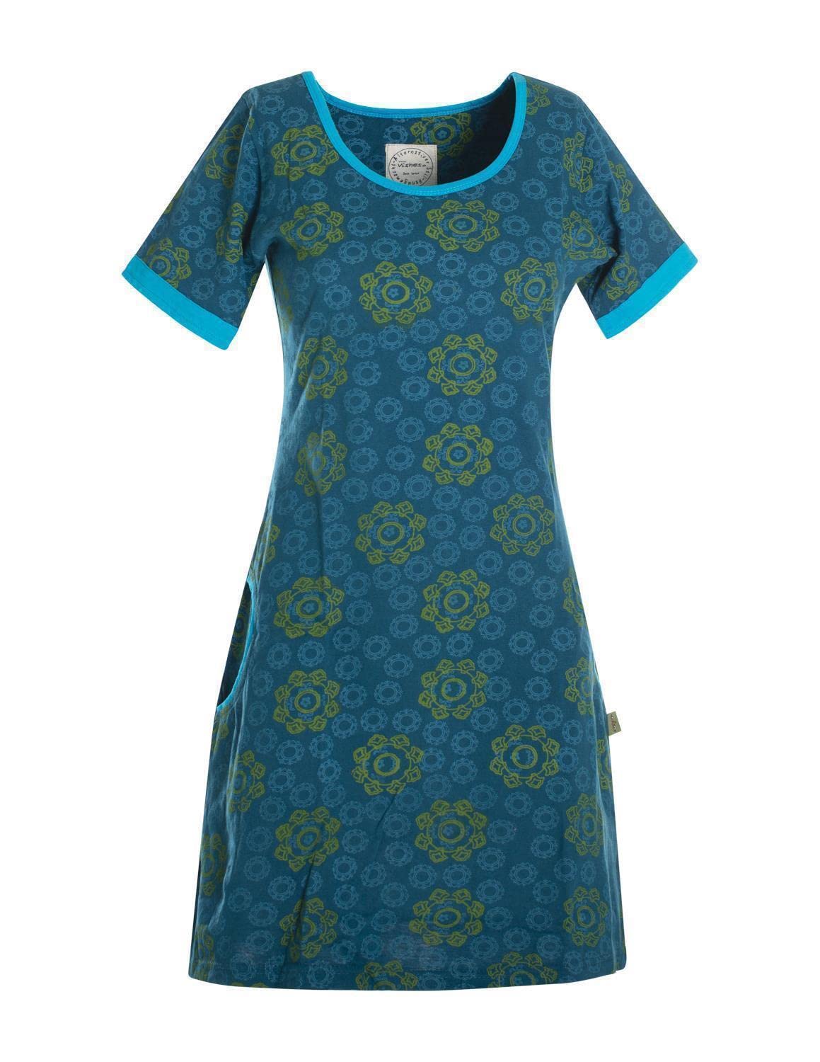 Vishes - Alternative Bekleidung - Kurzarm Damen Hippie T-Shirt Kleid Blumen Tunika Jerseykleid Baumwolle