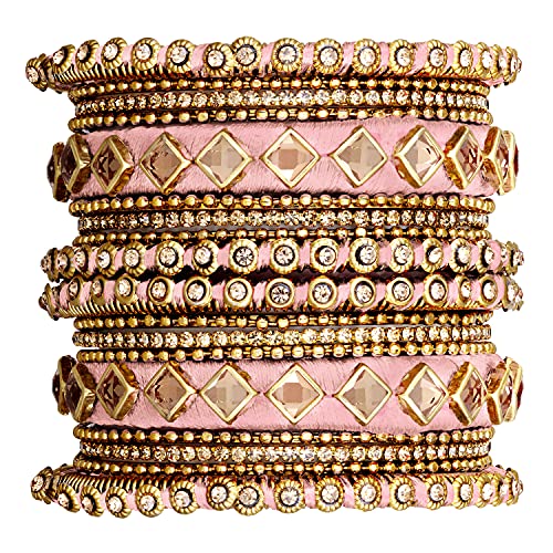 Aheli Matching Floral Kundan Silk Thread Chuda Chura Bangle Set Indian Traditional Bridal Fashion Jewelry For Women Girls (Size - 2.6) #TOP18