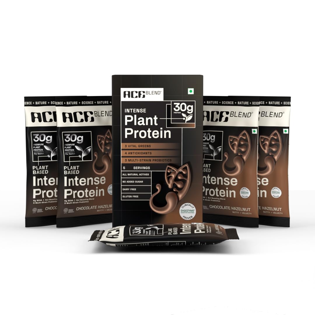 Ace Blend Intense 30g Plant Protein | Supports Muscle Growth & Recovery | Reduces Post-Workout Fatigue | 6g BCAA Amino Profile | Easy to Digest | For Men & Women | Chocolate Hazelnut 5 Servings, 225g