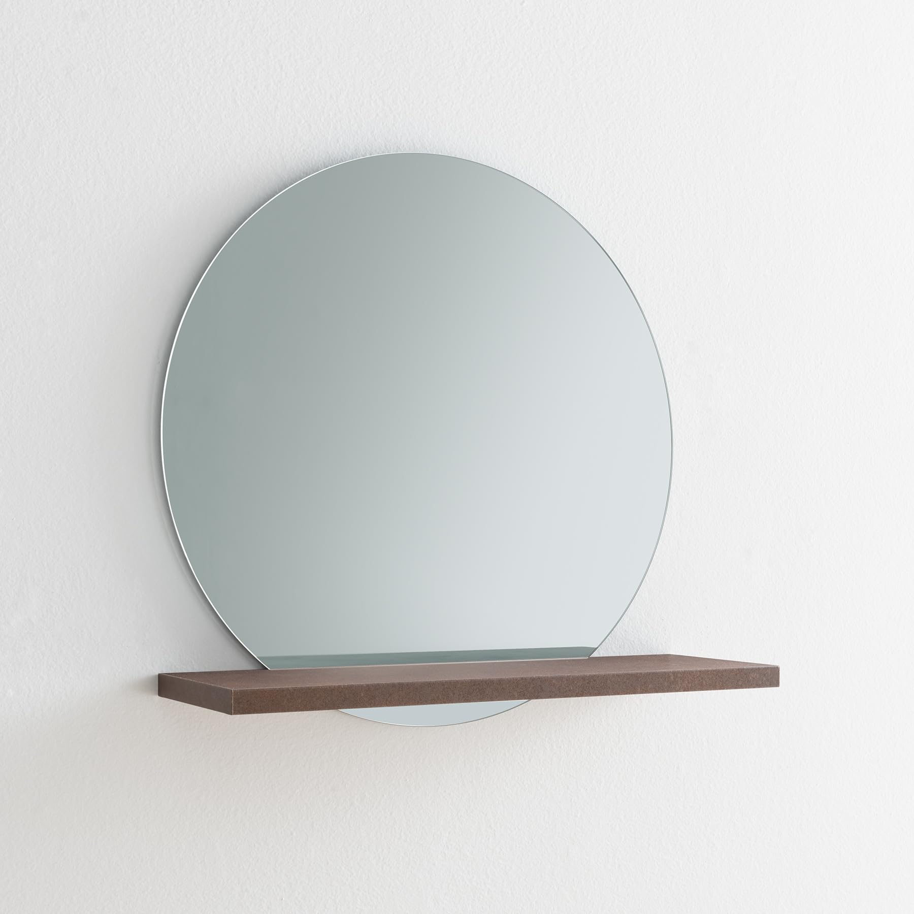 ARHome Specchio Tondo Grigio con Mensola, 60 x 60 x 22 cm, Corten, Specchiera con mensola, Made in Italy