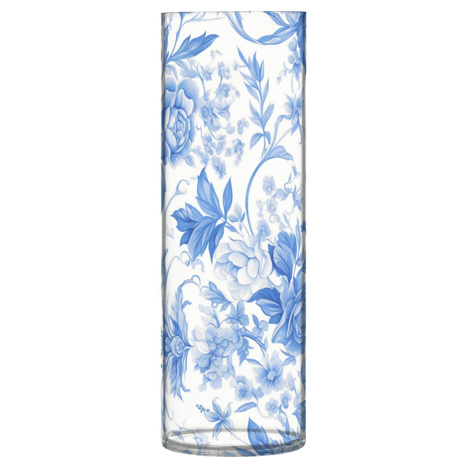 Vase à fleurs vintage en plastique bleu et blanc 30 x 10 cm pour bouquet décoratif