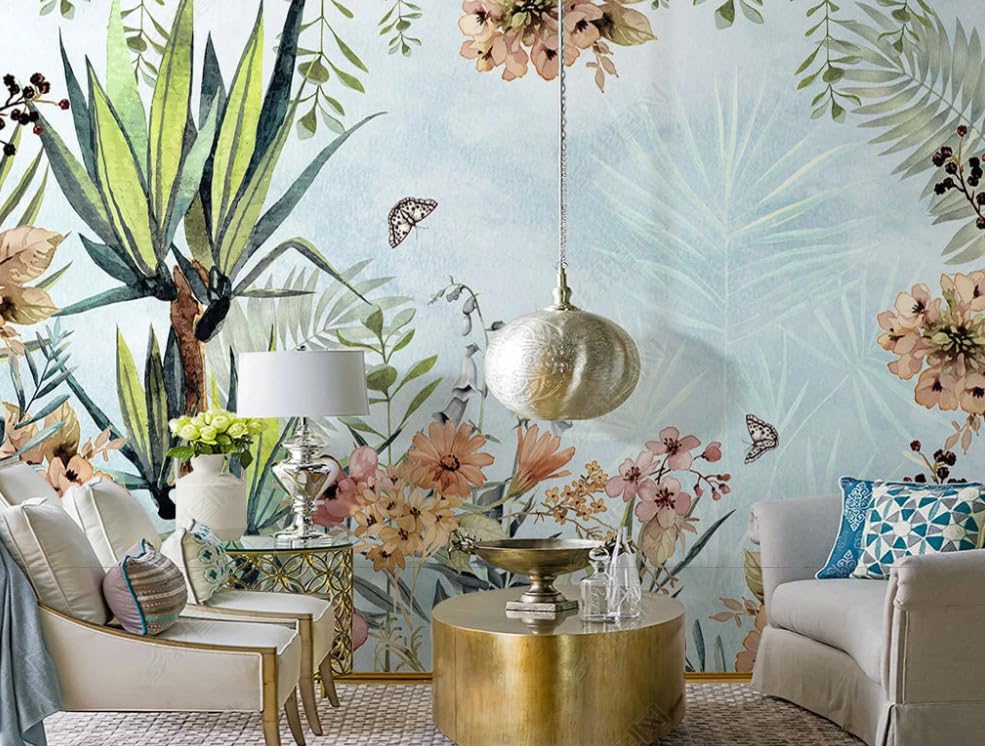 Papier peint intissé fleurs tropicales panoramique pour une chambre élégante