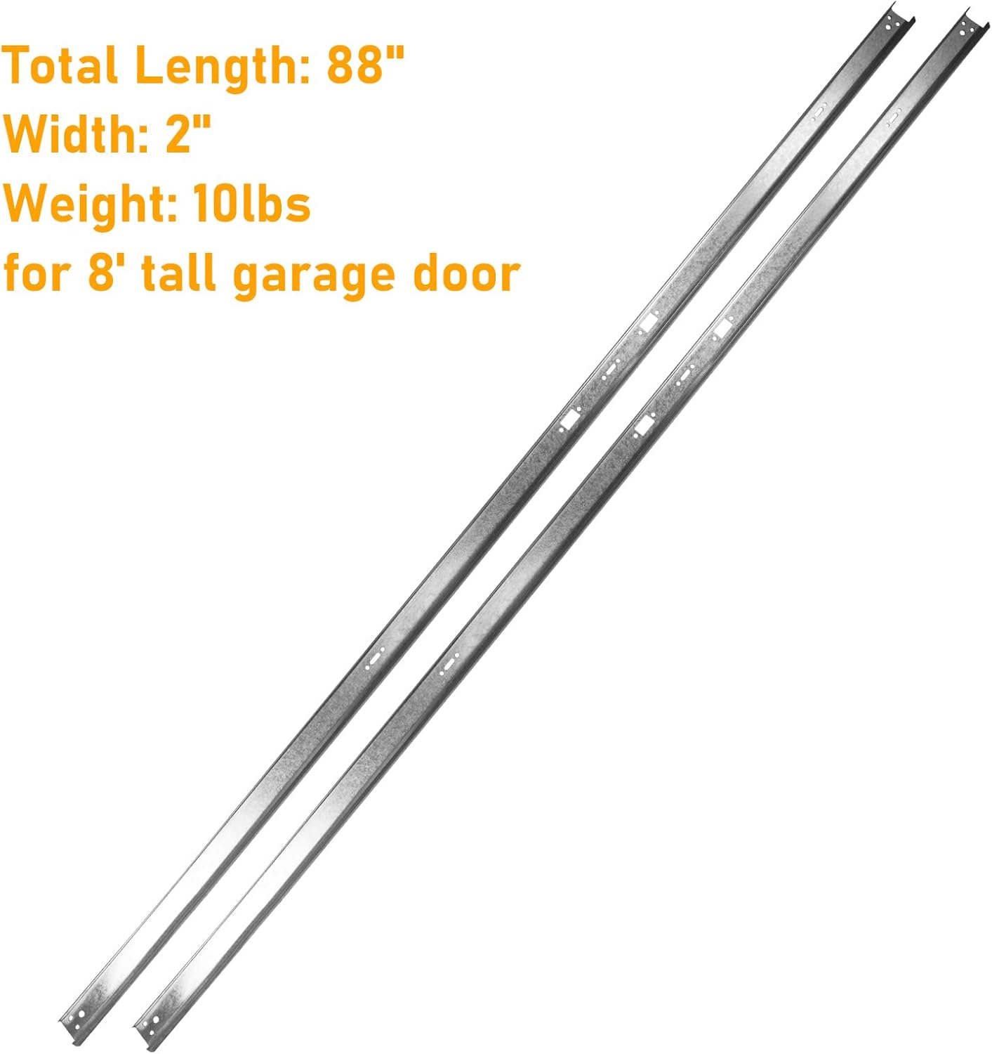 1 Pair Universal 8 FT Garage Door Vertical Track | 88" 1.5mm 20 Gauge Steel | Fits 2" Rollers | Garage Replacement Tracks