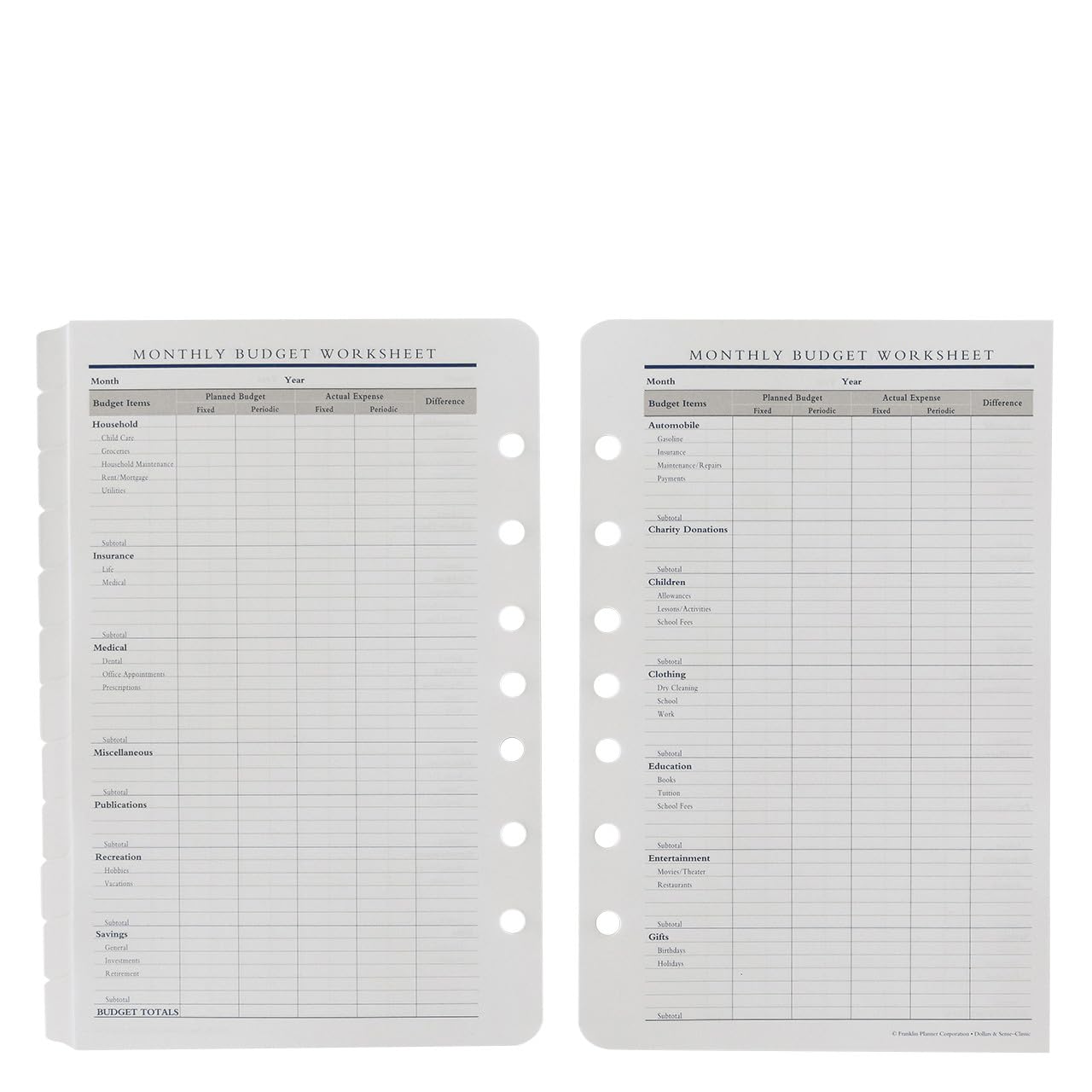 FranklinCovey - Financial Plans Pack for Ring-Bound FranklinCovey Planners | Expense Tracker, Budget Worksheet, Debt Elimination Schedule, & More - Expansion Pages (Classic, 80 Sheets)