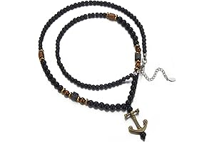 Mens Long Beaded Necklace Natural Stone Bead Necklace with Pendant Costume Jewelry...