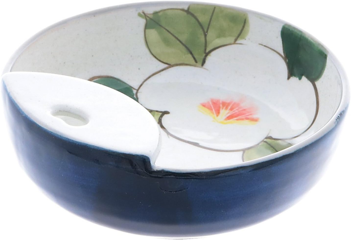 Maitoukan 44128 Ladle Stand, Colored Glaze White Flowers