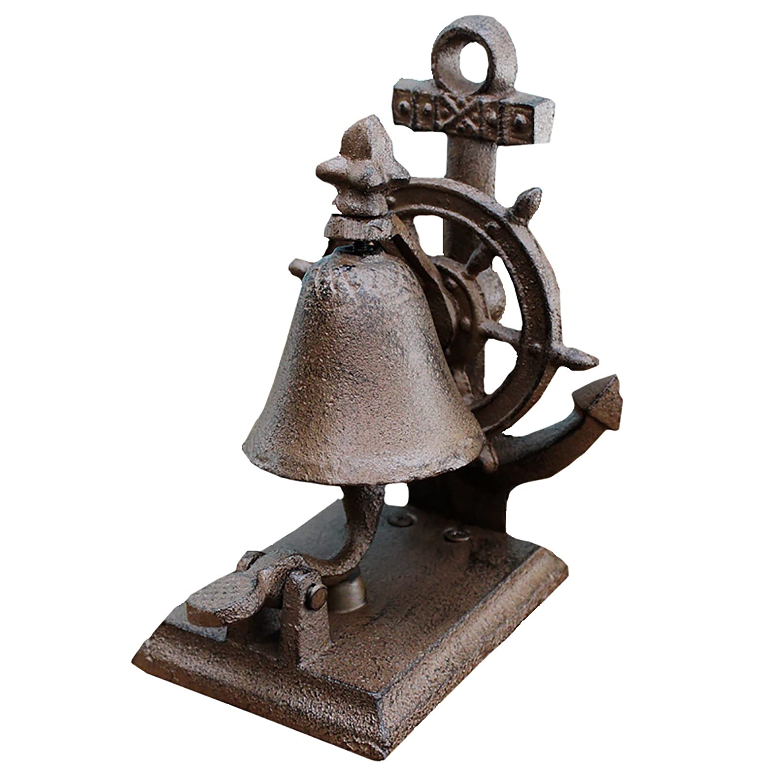 Campana de pared retro de servicio de metal Timón de acero, adorno de anillo de mano de barra elegante y adornado, estilo tradicional Pub cena, campanilla