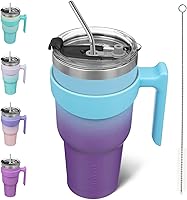 Vista 41 de BJPKPK - Vaso de 10 onzas con asa, vaso aislado con tapa y pajilla de acero inoxidable, taza de viaje para café, color lavanda