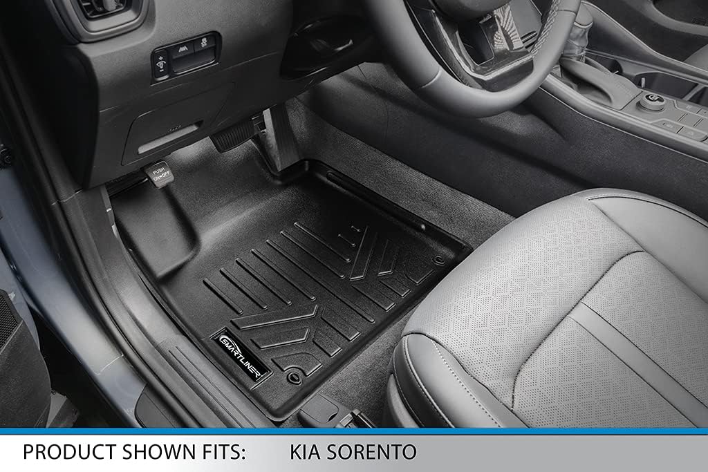 Best Seller SMARTLINER All Weather Custom Fit 2 Row Black Floor Mat Liner Set Compatible with 2021-2023 Kia Sorento (Only with 2nd Row Bench Seat)