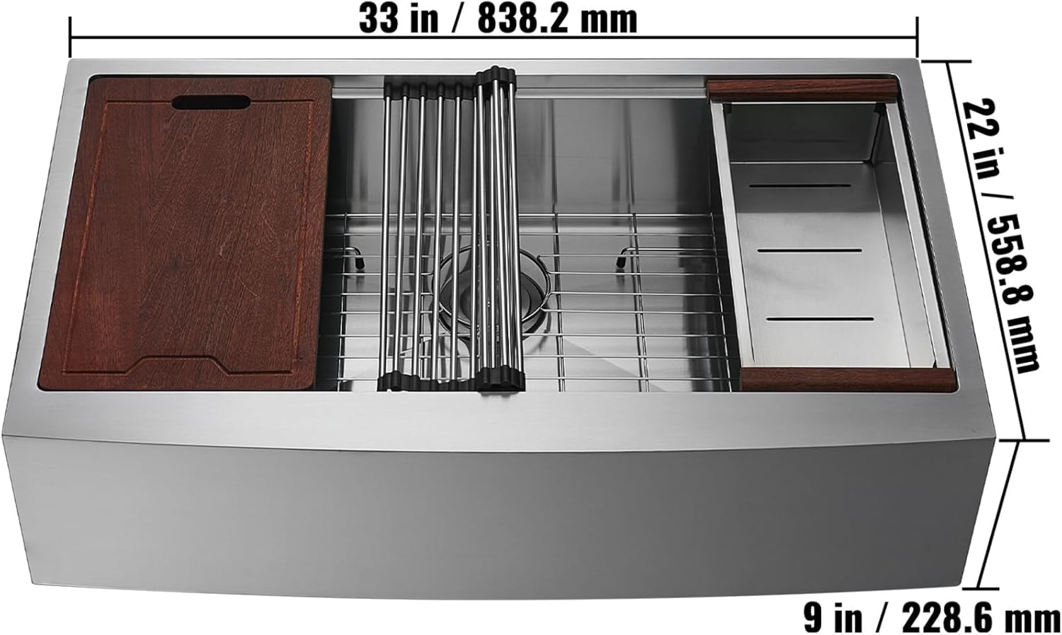 Happybuy 36" Farmhouse Kitchen Sink, Top Mount Single Bowl Basin, 304 Stainless Steel Drop-In Sink with Ledge & Accessories for Workstation, Prep Kitchen, and Bar Sink