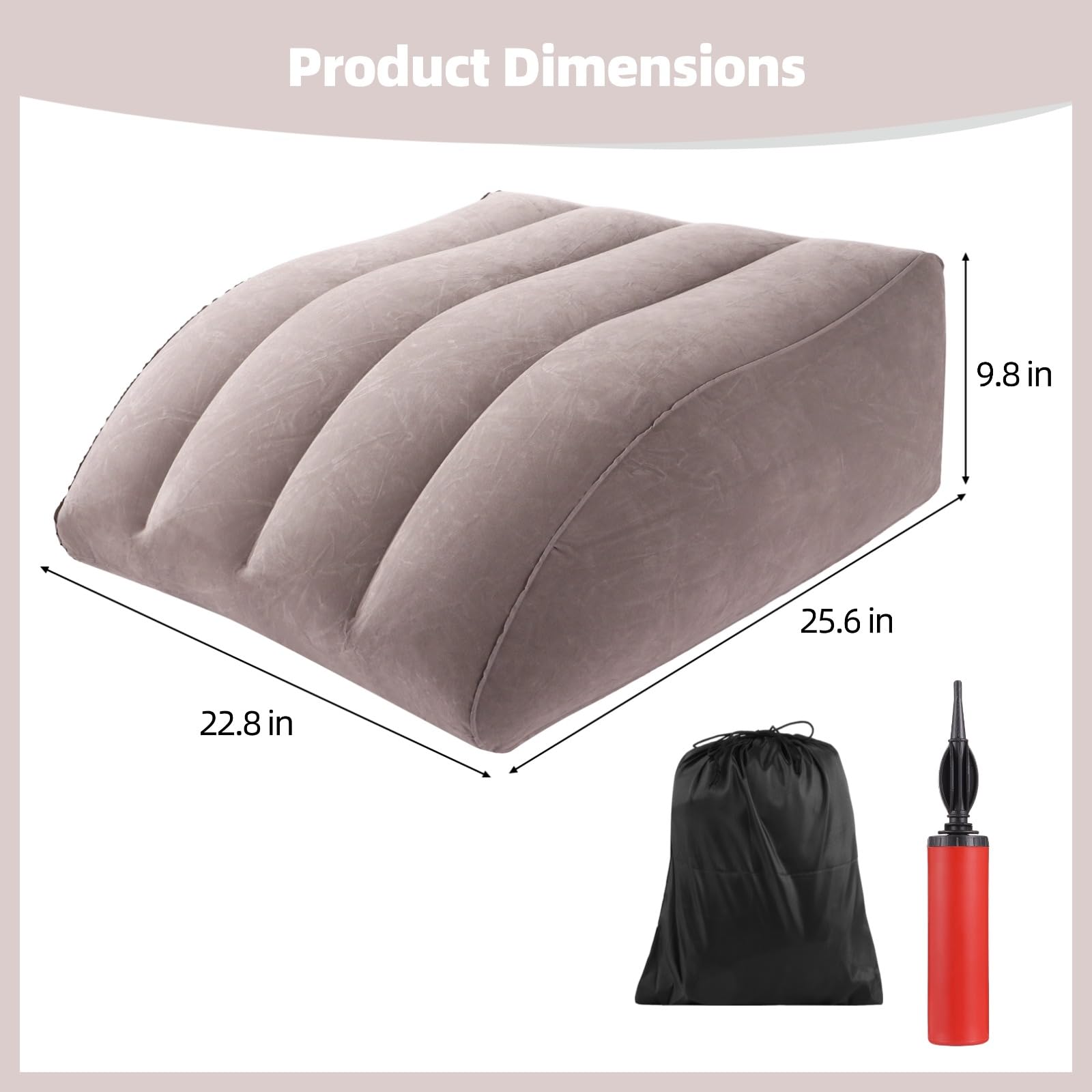 Oreiller gonflable pour surélever les jambes avec sac de rangement, coussin cale à 45° avec pompe à air, gris, repose-jambes après opération pour soutien des genoux et du dos, 25,6 x 22,8 x 9,8 in