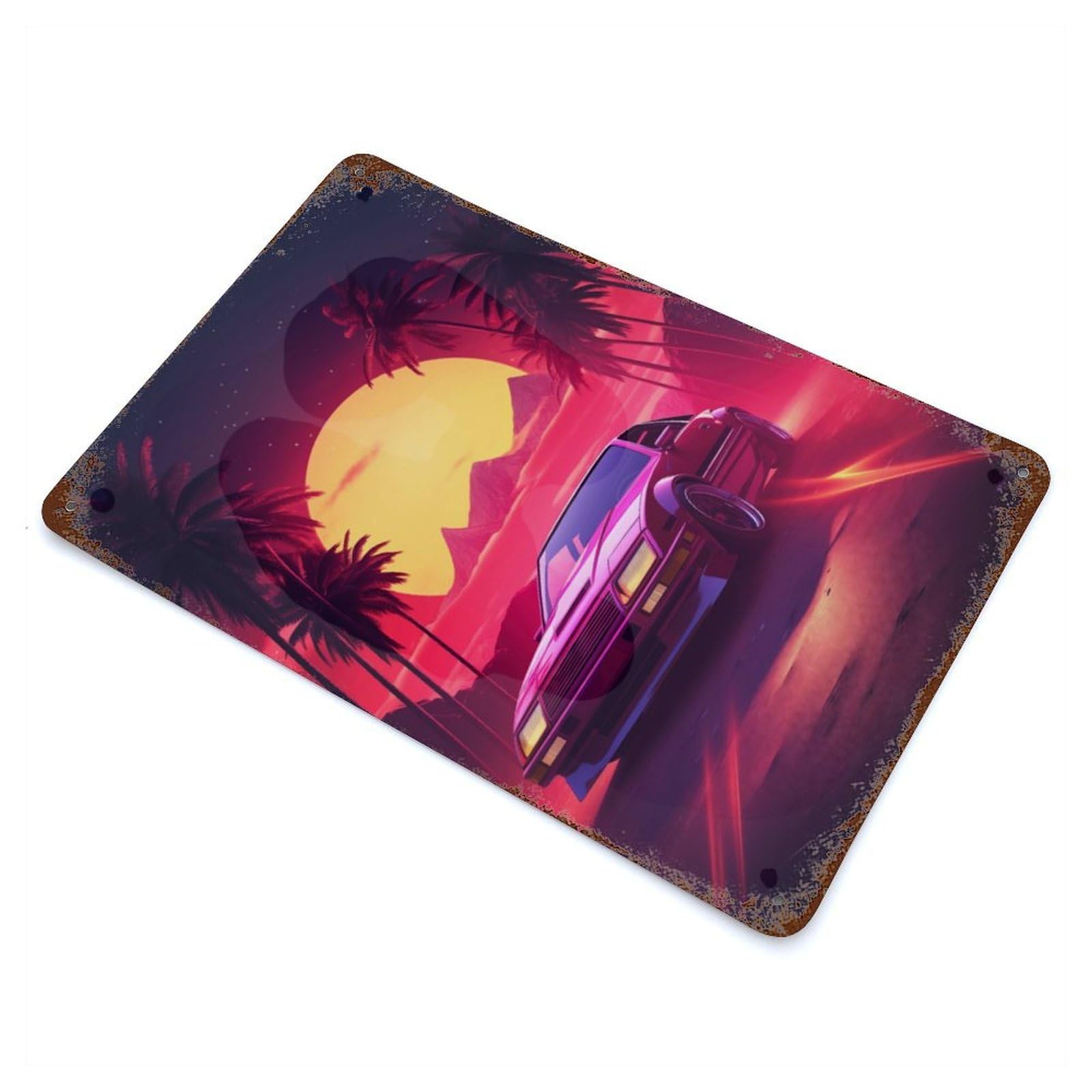 Slick Synthwave Drive Rust Effect Tin Sign 11.8"x7.9", Novelty Wall Decor for Garage, Pub Or Kitchen