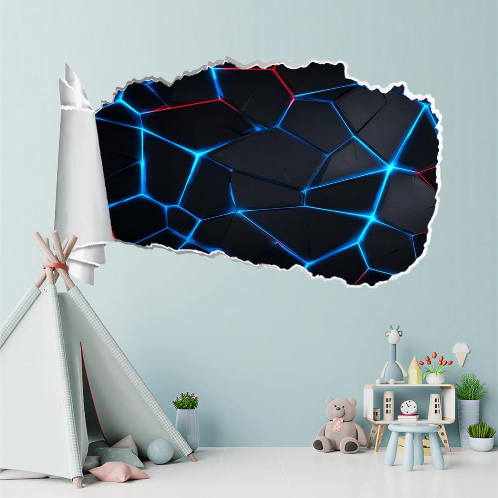 Pegatinas de pared rota 3D Geometría Arte Mural De La Pared Azul-Negro Calcomanía De Pared De Sala De Estar Para Dormitorio Infantil, Decoración Del Hogar