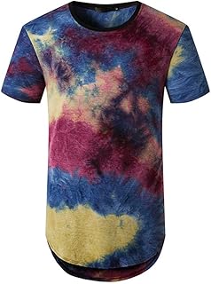 MENHG Frühling und Sommer T-Shirt für Männer Kurzarm Raglan Tie Dye Farbverlauf Farbe Unregelmäßig Langsaum Polo-Shirts Tr...