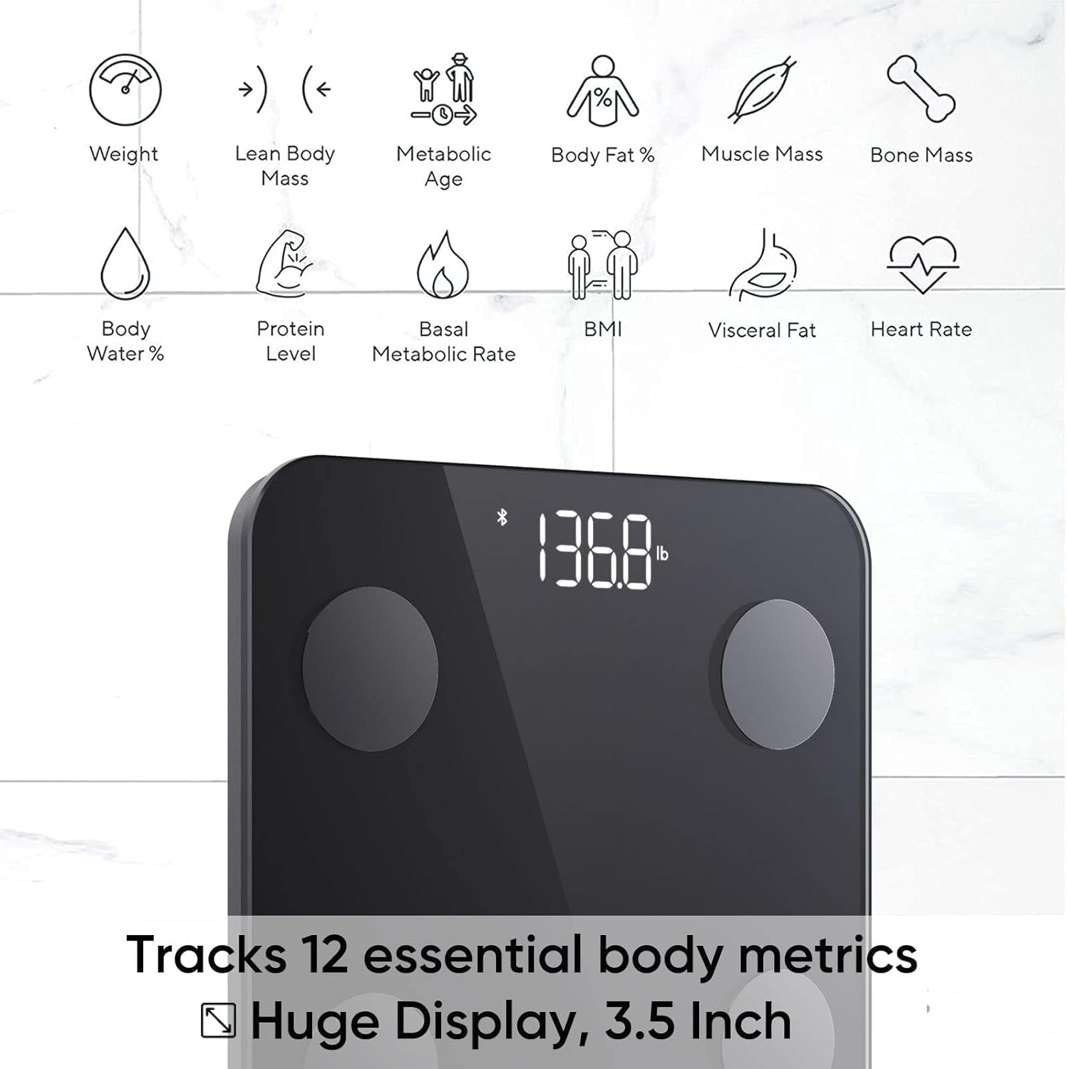Wyze Smart Scale for Body Weight and Fat, Digital Bathroom Scale, Weighing Machine for People's Muscle BMI, Bluetooth Electronic Body Composition Monitor, 400lb