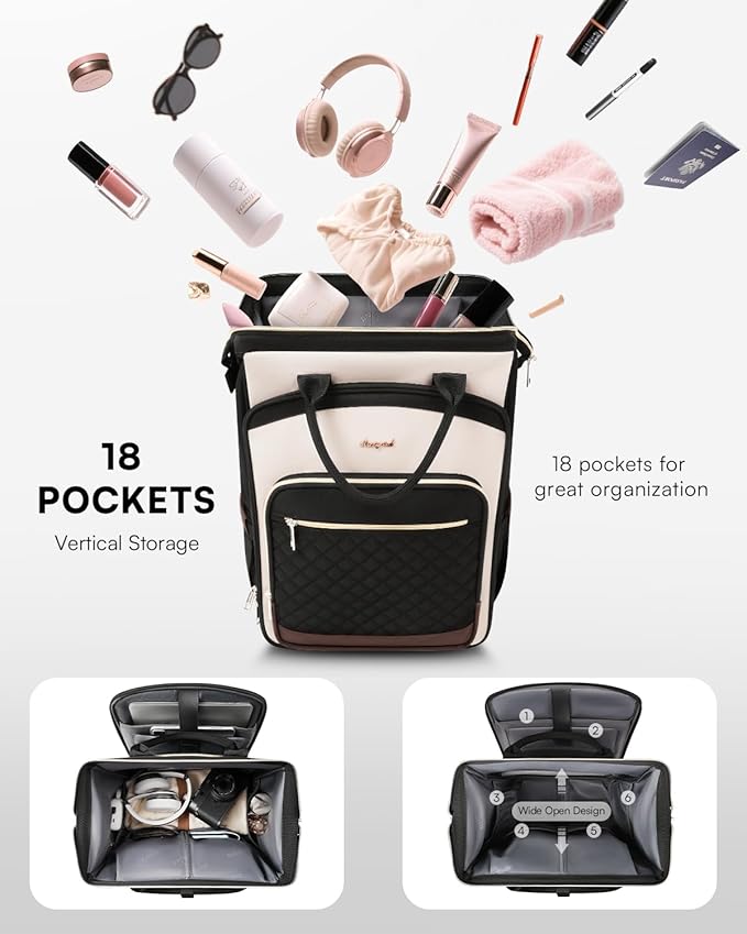 Mochila con Ruedas para Mujeres, Viaje, con Ruedas, Laptop, Estilizada, Beige Marrón miniatura 4