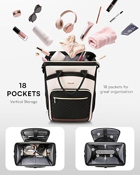 Rolling Backpack for Women, Travel Backpack with Wheels, Dual-Opening Wheeled Laptop Backpack, Stylish Rolling Laptop Bag, Overnight Underseat Carry on Luggage for College Business Work, Beige Brown
