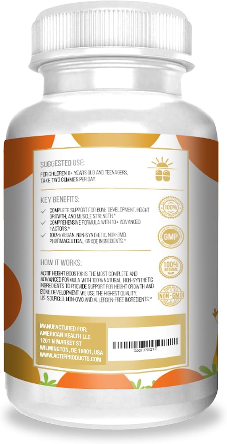 Actif Height Boost Mega Support for Kids 3-8 Years Old, Height Growth with 10+ Factors, 60 Gummies, Strawberry Flavor, Get Tall Fast Formula - Image 3