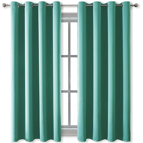 Rutterllow Blackout Curtains for Bedroom, Thermal Insulated Room Darkening Curtains 2 Panels for Living Room, Grommet Top (52x63 Inch, Teal)