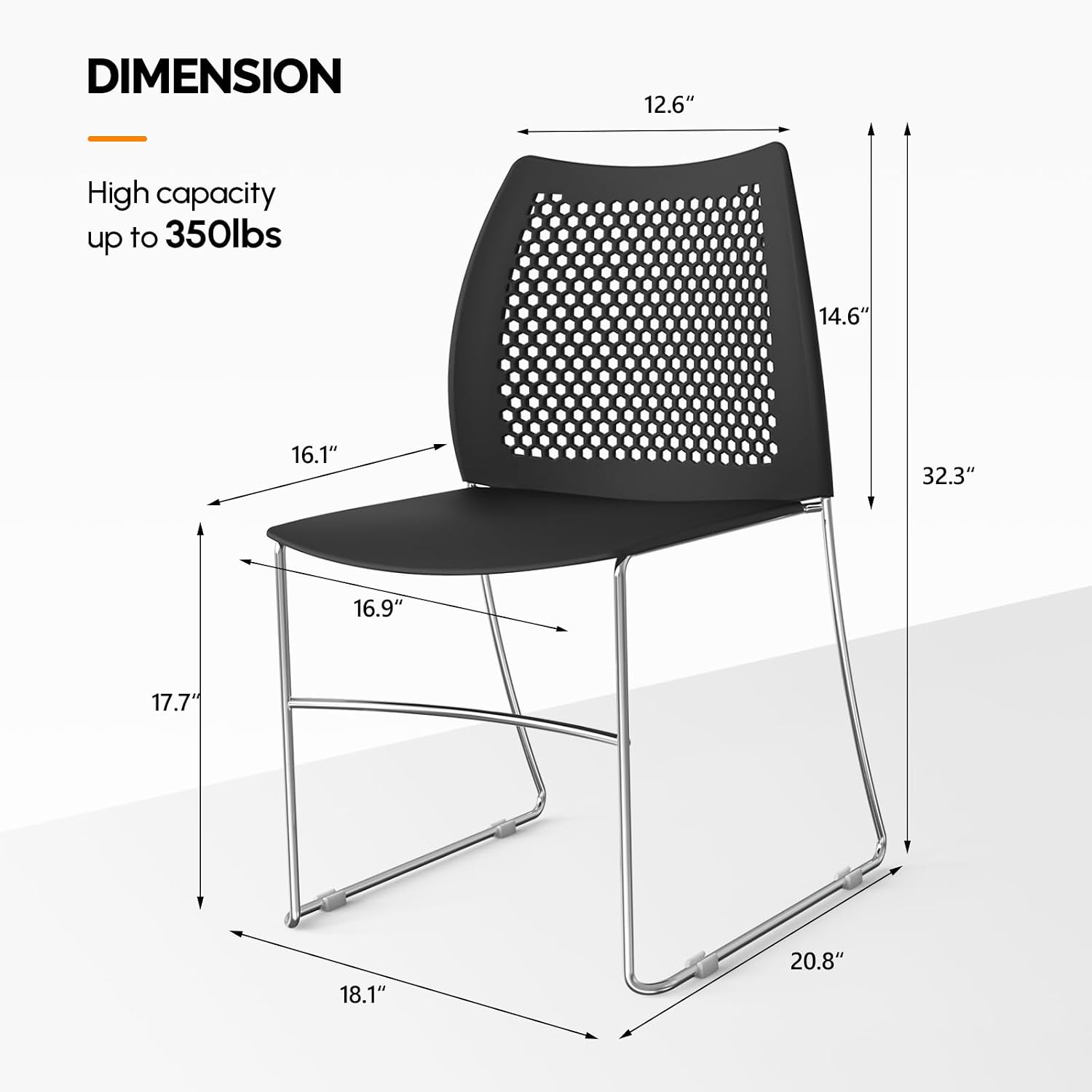 VINGLI Stacking Chairs Set of 4 Stackable Office Chairs with Metal Sled Base, Ergonomic Plastic Seat & Holes Back, Stacking Chairs for Waiting Room Break Room Banquet Guest, Black