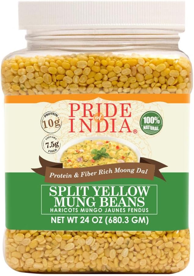 Indian Split Yellow Mung Lentils - Protein & Fiber Rich Moong Dal, 1.5 Pound Jar