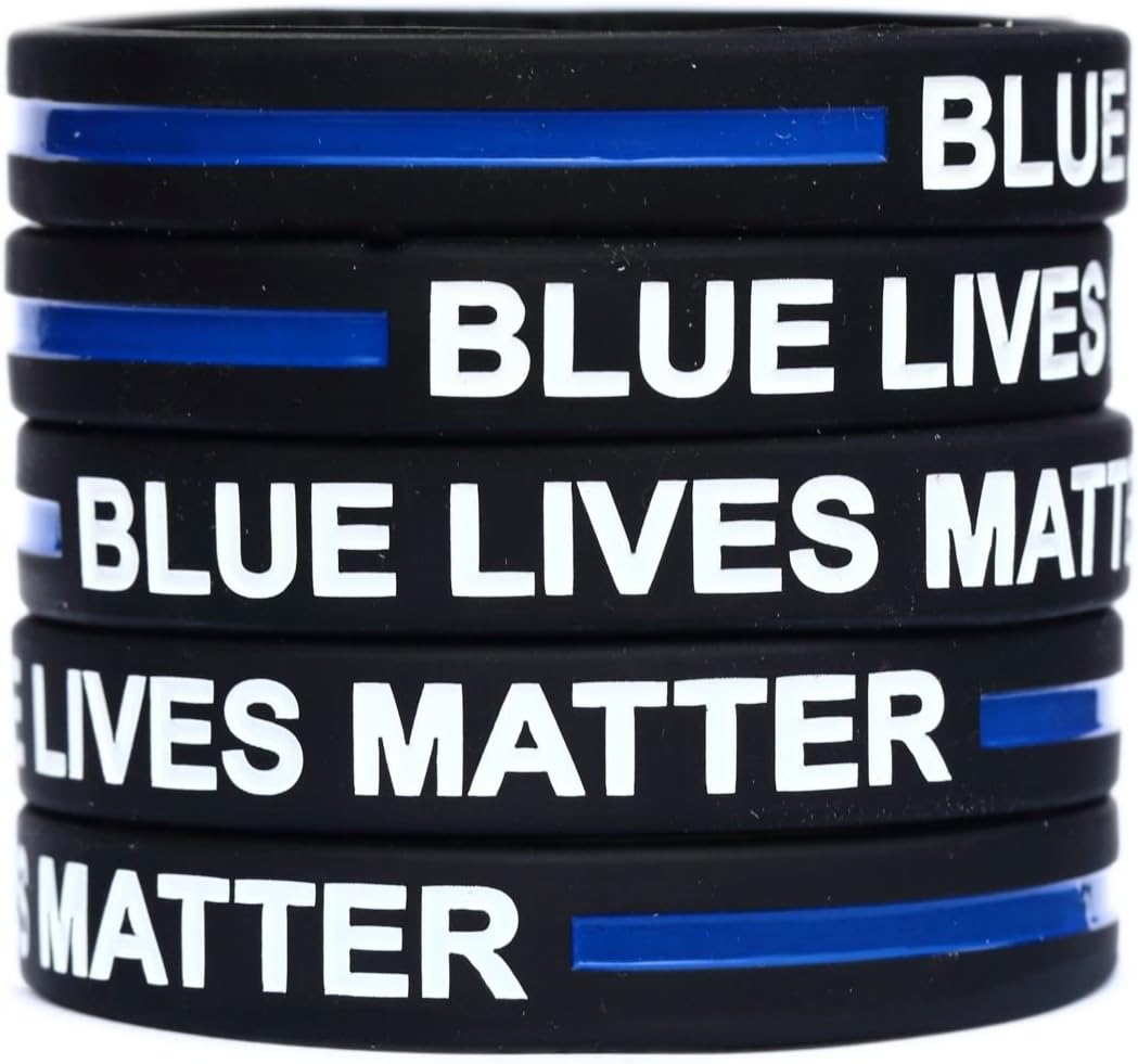 100 Blue Lives Matter Thin Blue Line Silicone Wristbands in Support Memory Police Officer