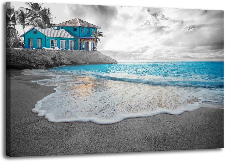 Black and White Canvas Wall Art for Bedroom - Nature Pictures of The Blue Ocean Beach Landscape Posters Prints Scenic Pictures Artwork for Bathroom Living Room Kitchen Office Walls Decor
