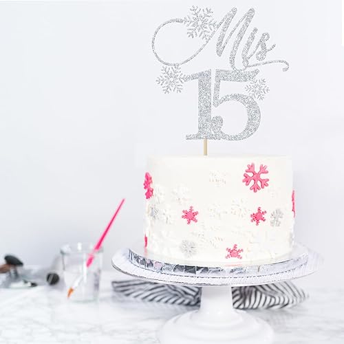 Miniatura 2 de Decoración para tartas Mis 15, decoración de membrillo de copo de nieve, decoración de pastel de cumpleaños 15, feliz 15 años, decoración de fiesta