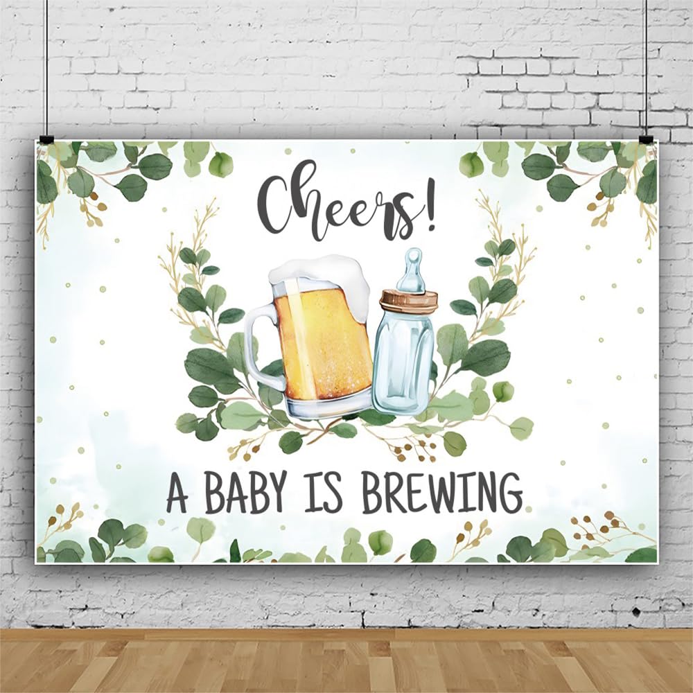 Leowefowa Winyl 2,4 x 1,8 m 'A Baby is Brewing Baby Shower tło do karmienia butelka do karmienia i piwo baby shower tło fotograficzne przyjęcie dekoracja na 1. urodziny baner fotobudka rekwizyty