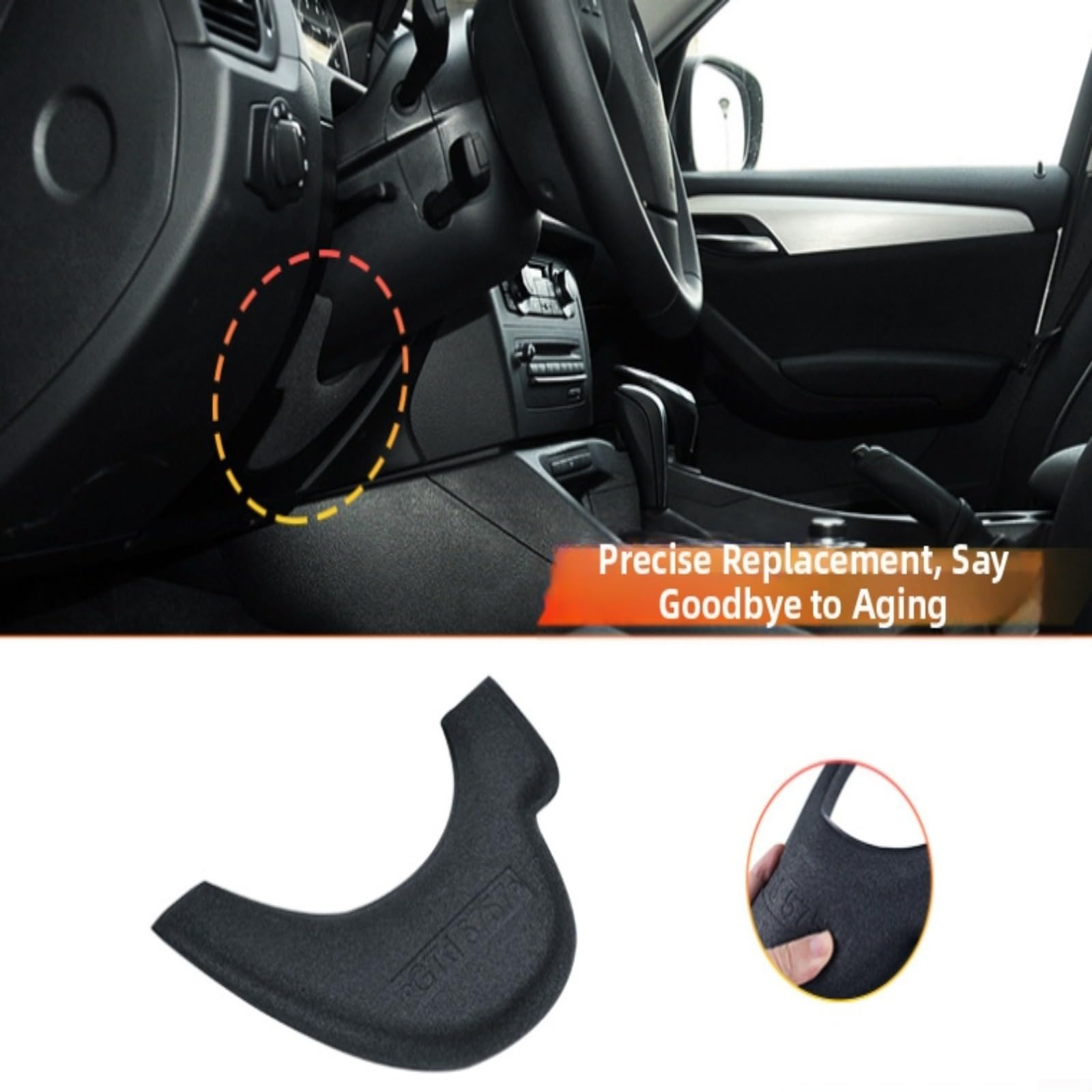 Copertura inferiore del volante per X1 E84 2009-2015, pannello di protezione antipolvere nero, spugna LHD, parte interna auto 24,3 x 16,5 cm