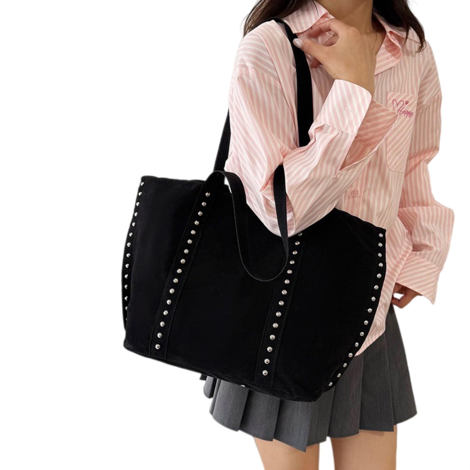 Beauty Case Borsa A Spalla in Pelle di Pu Gelata, Grande capacità Rivet Tote per Il Lavoro