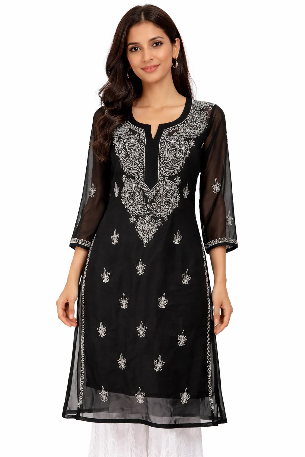 Lucknowi Libas Women's Georgette Chikankari Kurti with Hand Embroidery | Sizes 36-44-picture-20