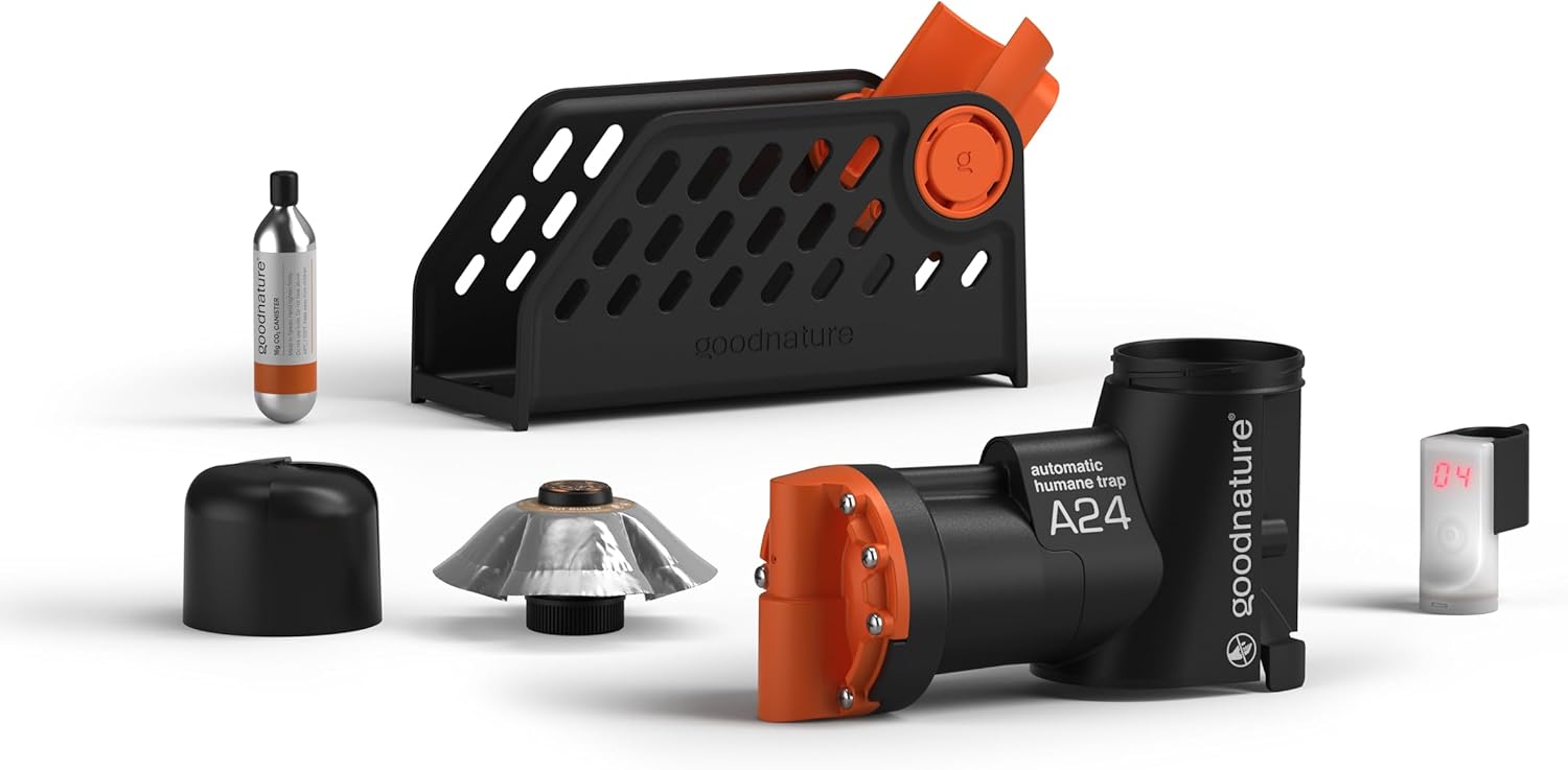 All components of the Goodnature A24 Home Trapping Kit laid out.