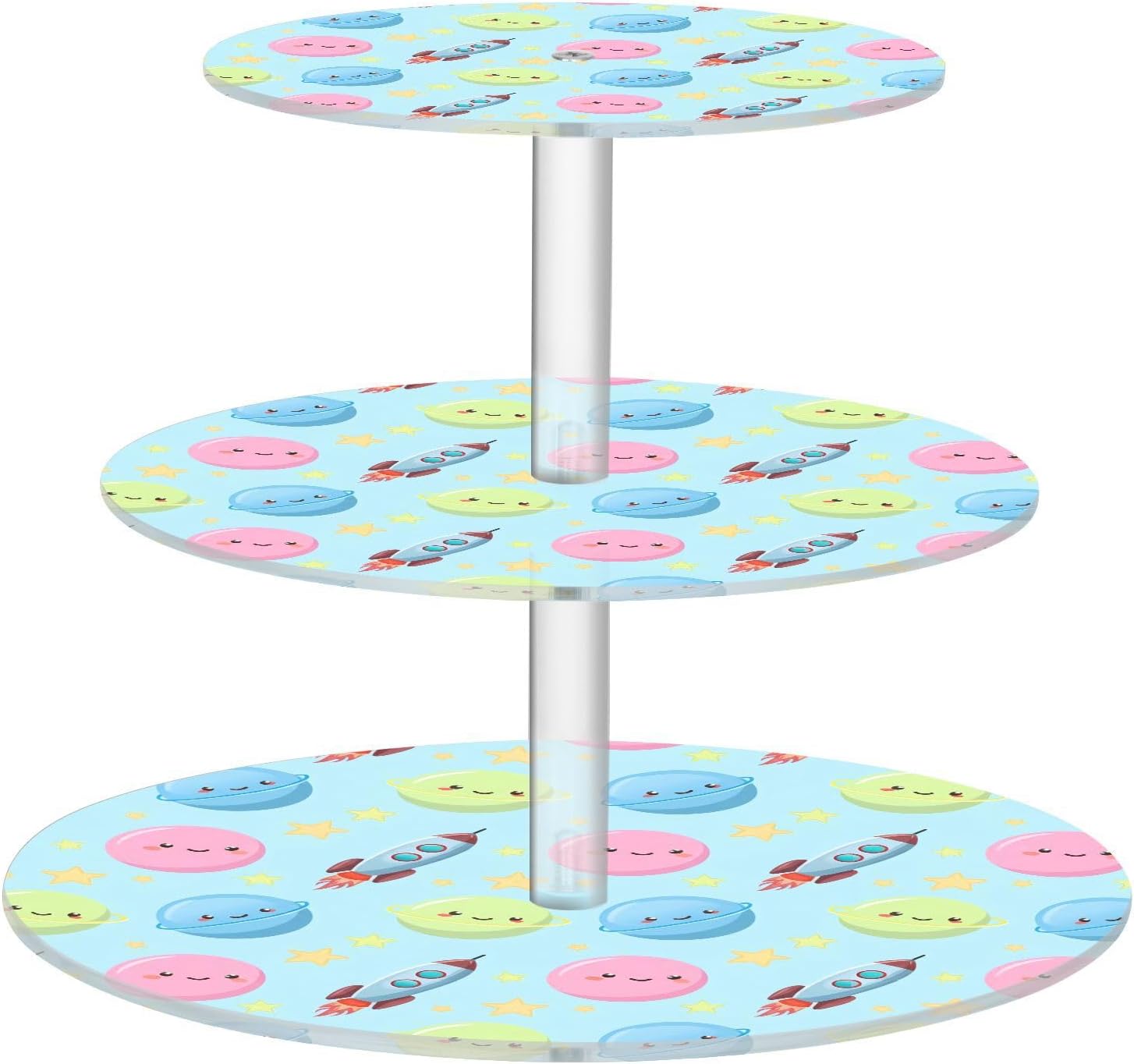 Spaceship Planet Star 3 Tier Acrylic Cupcake Stand, Cupcake Stand for 34 Cupcakes for Weddings,Christmas,Holidays,Parties,Birthday,Printed Cupcake Tower 23300374