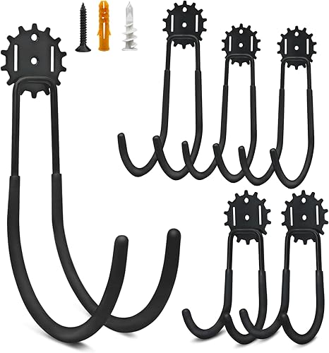 Ganchos de garaje, paquete de 6, ganchos de almacenamiento de pared de acero resistente con revestimiento antideslizante, soporte de montaje en