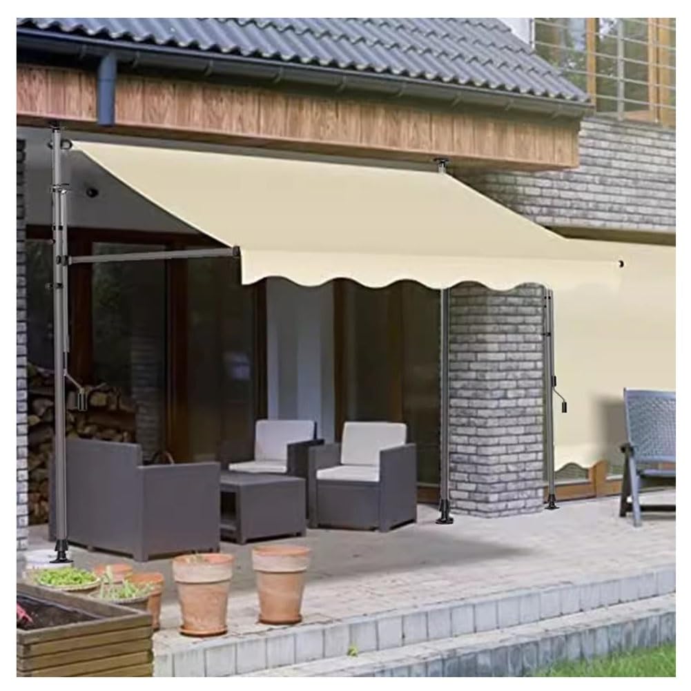 Toldo retráctil manual de 3m beige en poliéster para ventanas y puertas de exterior