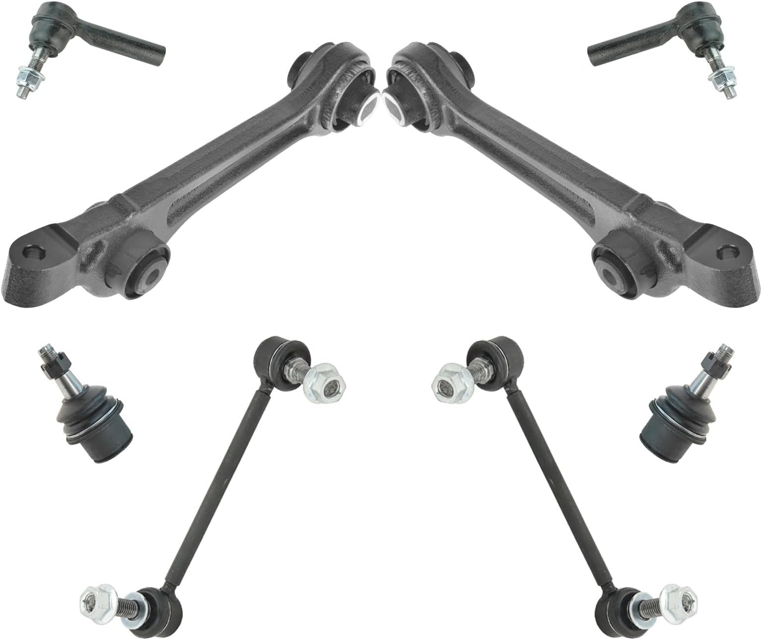 TRQ 8 Piece Steering Suspension Kit Control Arms Ball Joints Tie Rods End Link