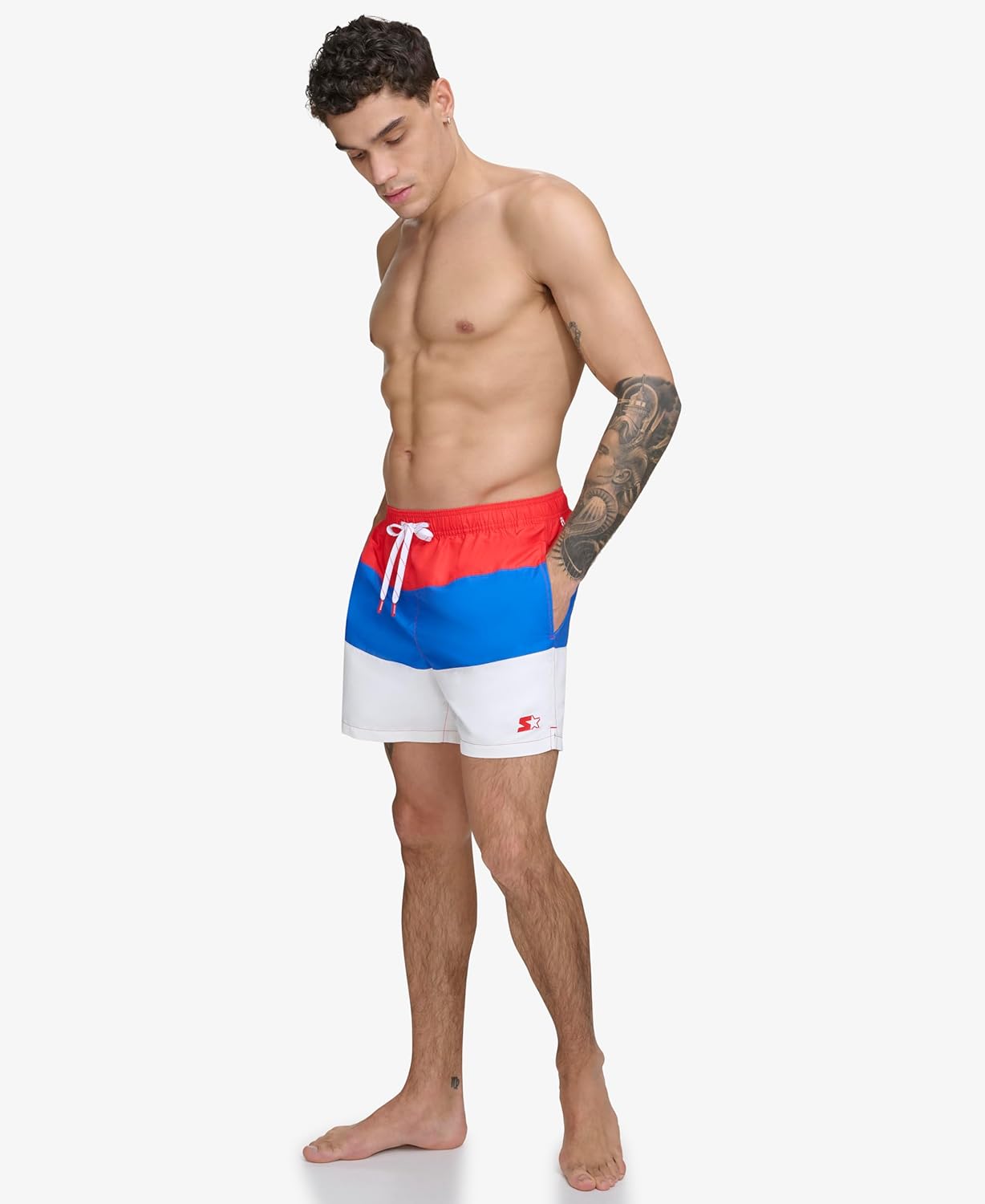 starter men's quick dry lightweight volley colorbock swim trunk large red  ( xxl)