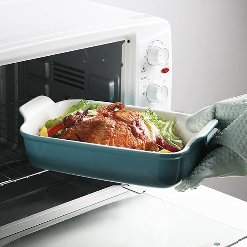 Miniatura 4 de Sweejar Juego de moldes para hornear, de cerámica de 9 x 13 pulgadas con asa, cazuela rectangulares para horno, juegos de 3 utensilios para hornear,