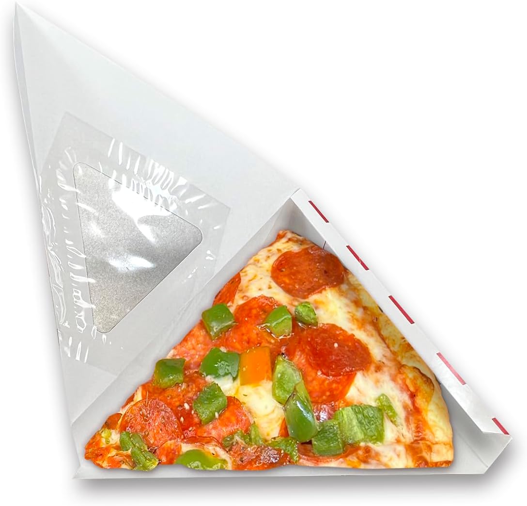 Individual Pizza Slice Box | Disposable Single Slice Pizza Box with Clear Window | StorFlat, Thick & Sturdy | Grease-resistant | 250/Case (10" L x 9" W x 1.875" H)