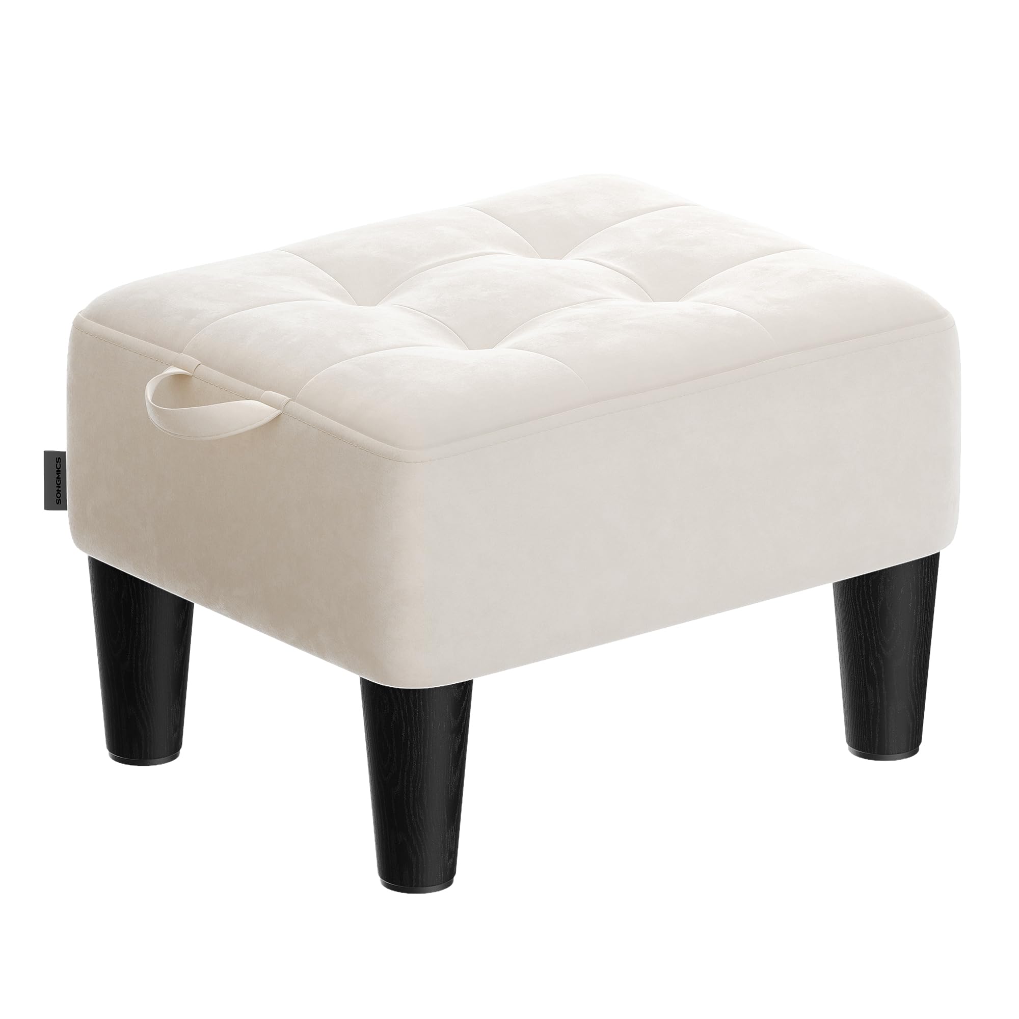SONGMICS Foot Stool with Legs, Small Footstool Ottoman, Velvet Seat with Thick Cushion, for Living Room, Bedroom, Entryway, 330 lb Weight Capacity, Cream White ULOM501W01