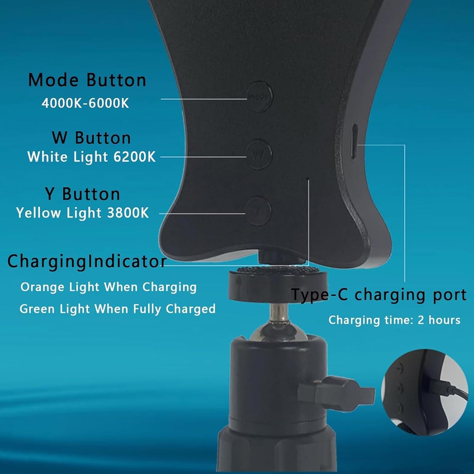 Lampe pour photographie dentaire, kit de photographie dentaire LED avec support rotatif et support pour téléphone, luminosité de 900 lux,3 couleurs et température de couleur réglable de 3800 K à 6200K