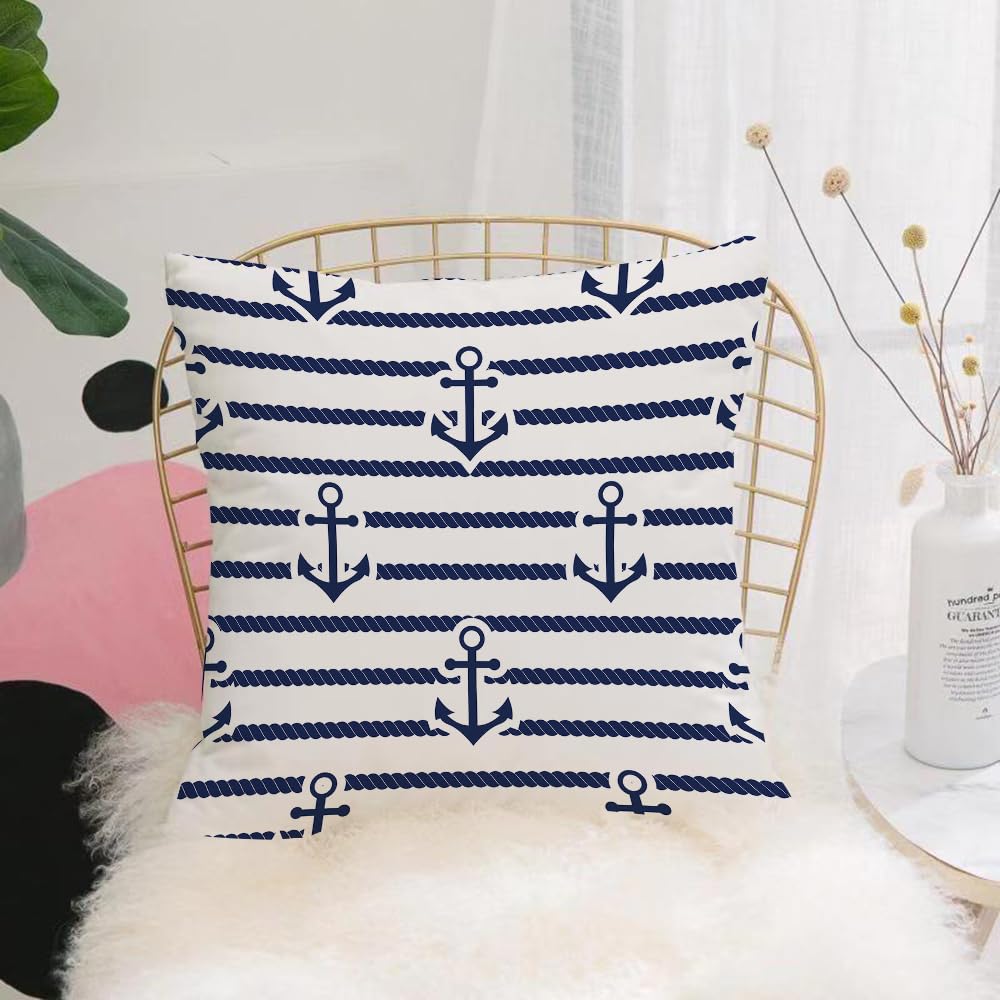 HYOSXW Cushion Cover,Throw Pillow Case Home Decorative for Living Room Bedroom Sofa Chair 16X16 Inch,l design, repetitive design of navy blue and white anchors and ropes, on blue a,Pillowcase 40X40cm