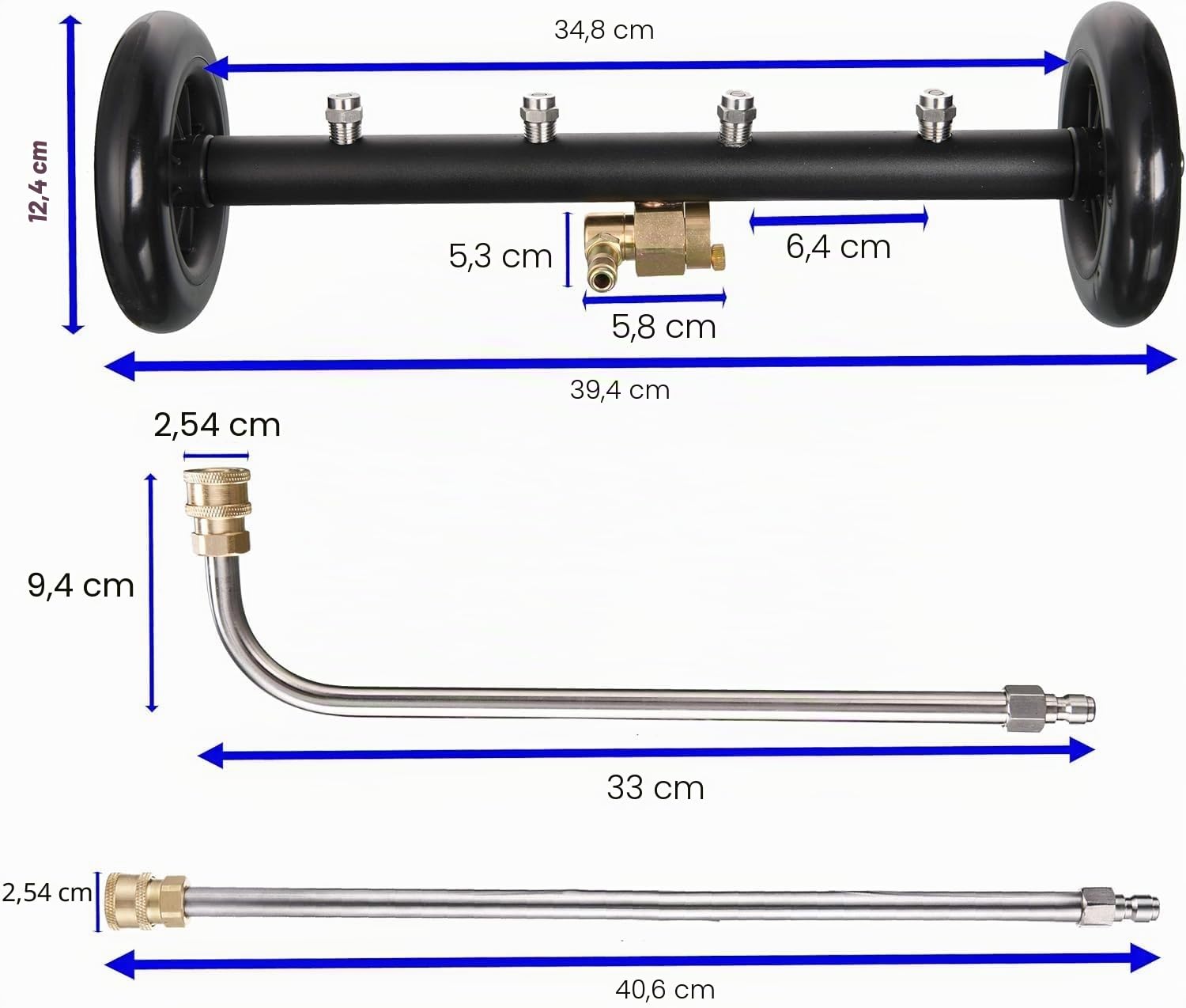 Tool Daily Nettoyeur Dessous Voiture Double Fonction 40 cm avec Adaptateur pour Karcher K2 K3 K4 K5 K6 K7, Nettoyeur Haute Pression à Châssis avec 3 Rallonges, Raccord Rapide 1/4", 4 Buses, 280 Bar